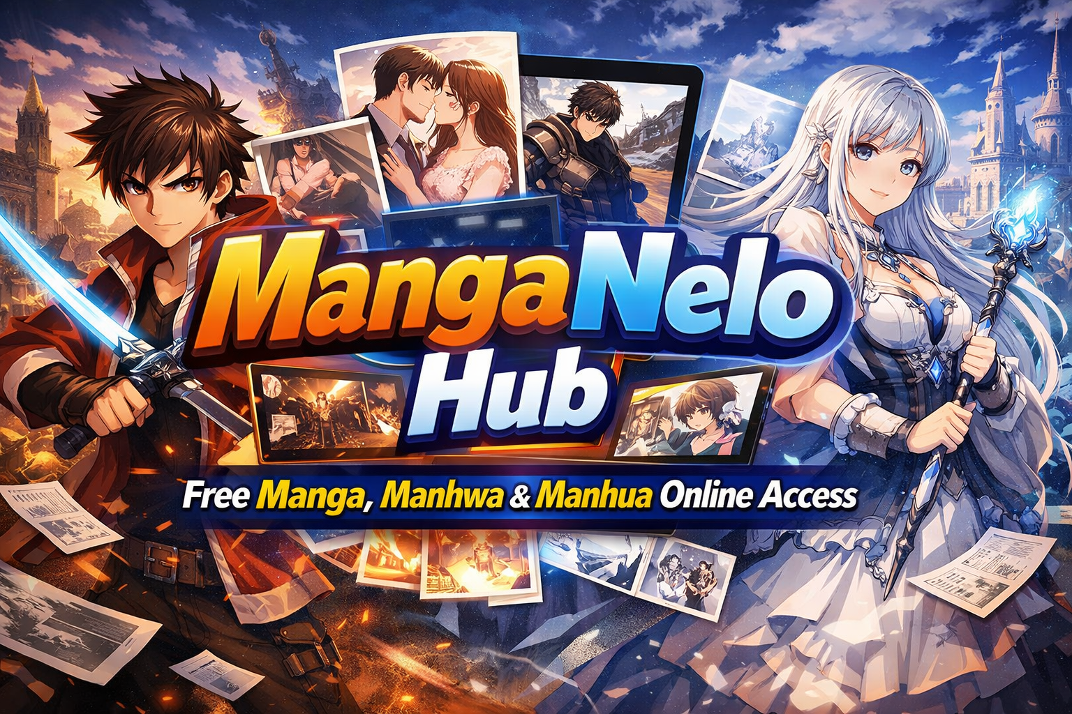 MangaNelo homepage showing trending manga and recent updates